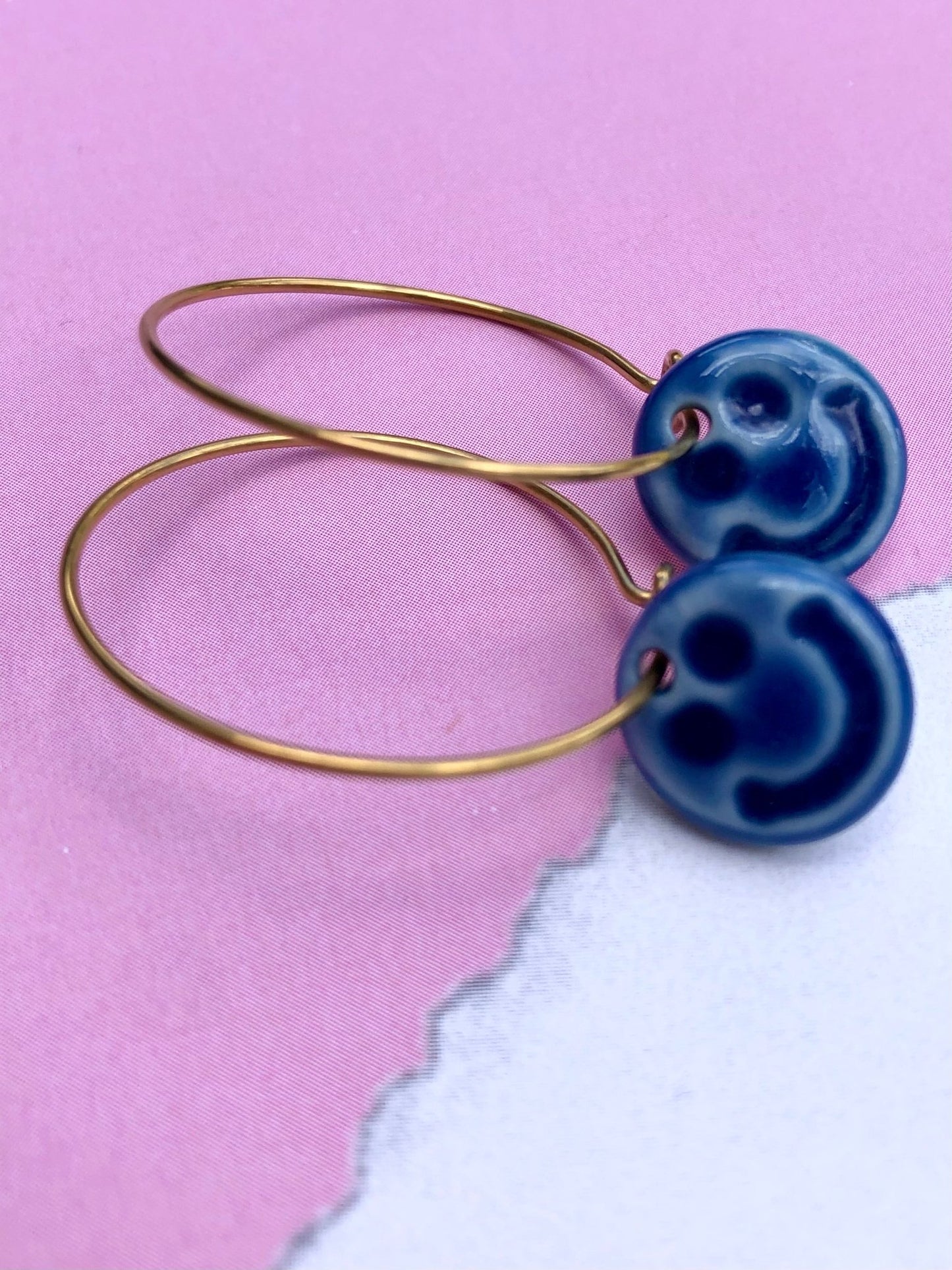 Oorringen Smiley - blauw - hart&ziel design