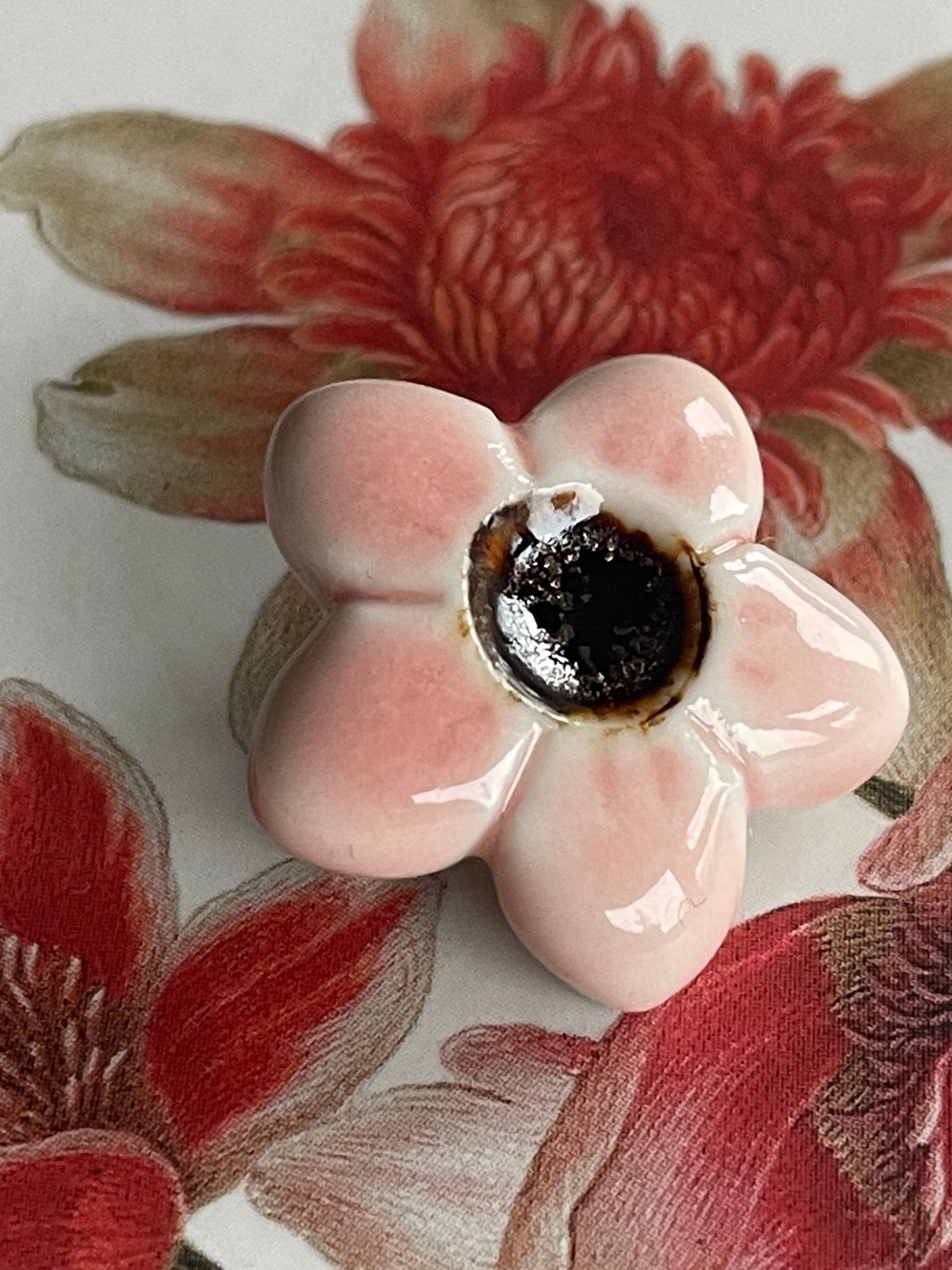 Bloem roze met bruin hart 01 - hart&ziel design