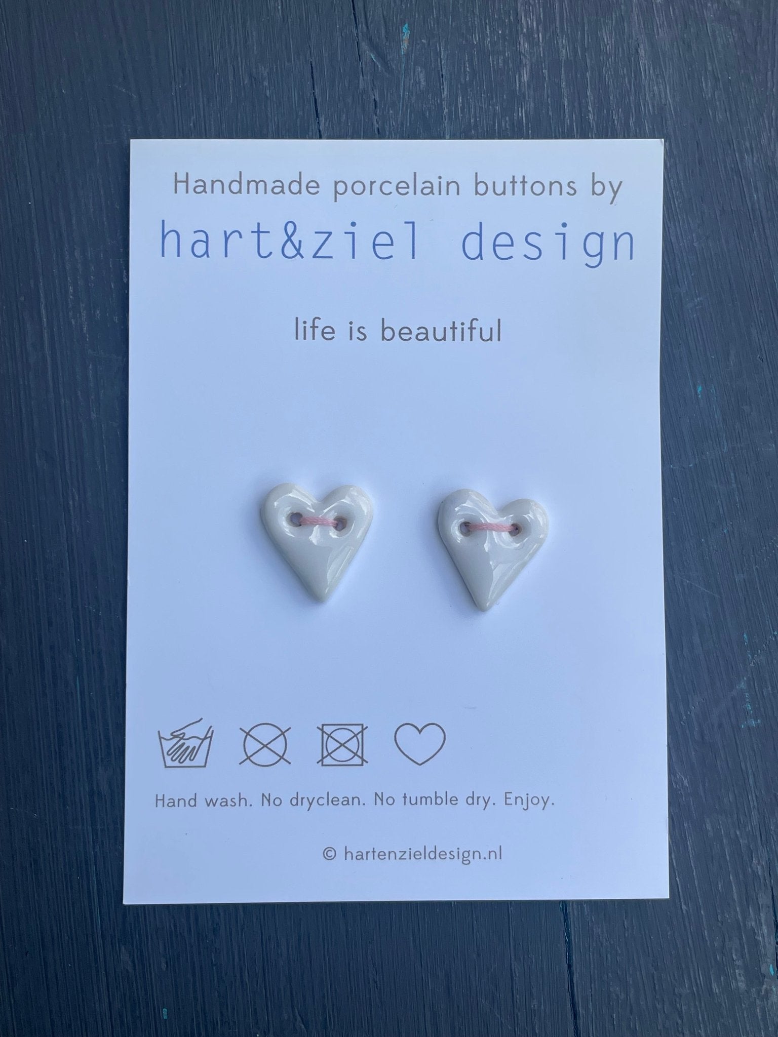 Knopenset - Hartjes wit/roze - hart&ziel design