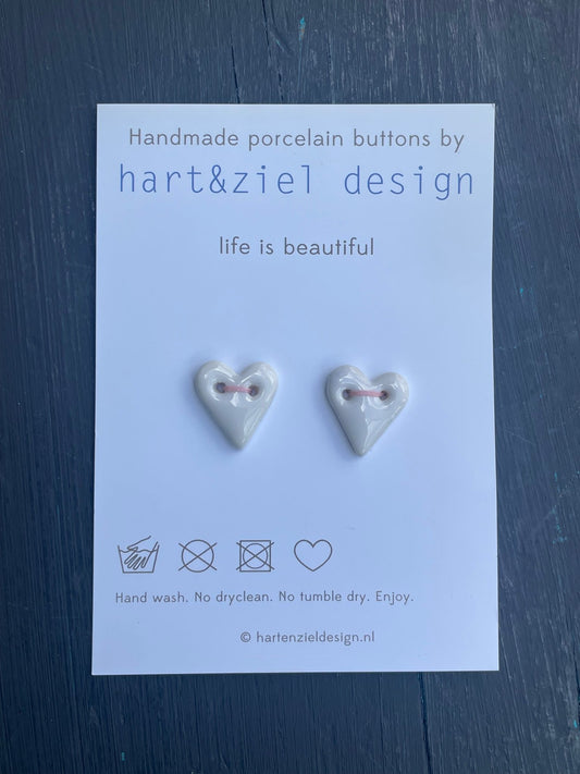 Knopenset - Hartjes wit/roze - hart&ziel design