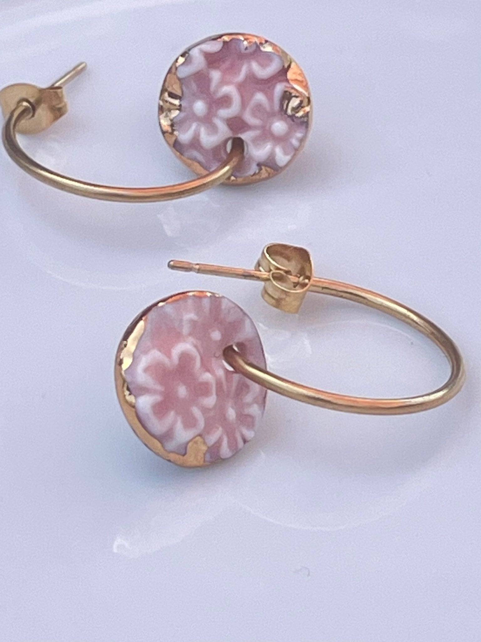 Oorsteker Fiori roze - hart&ziel design