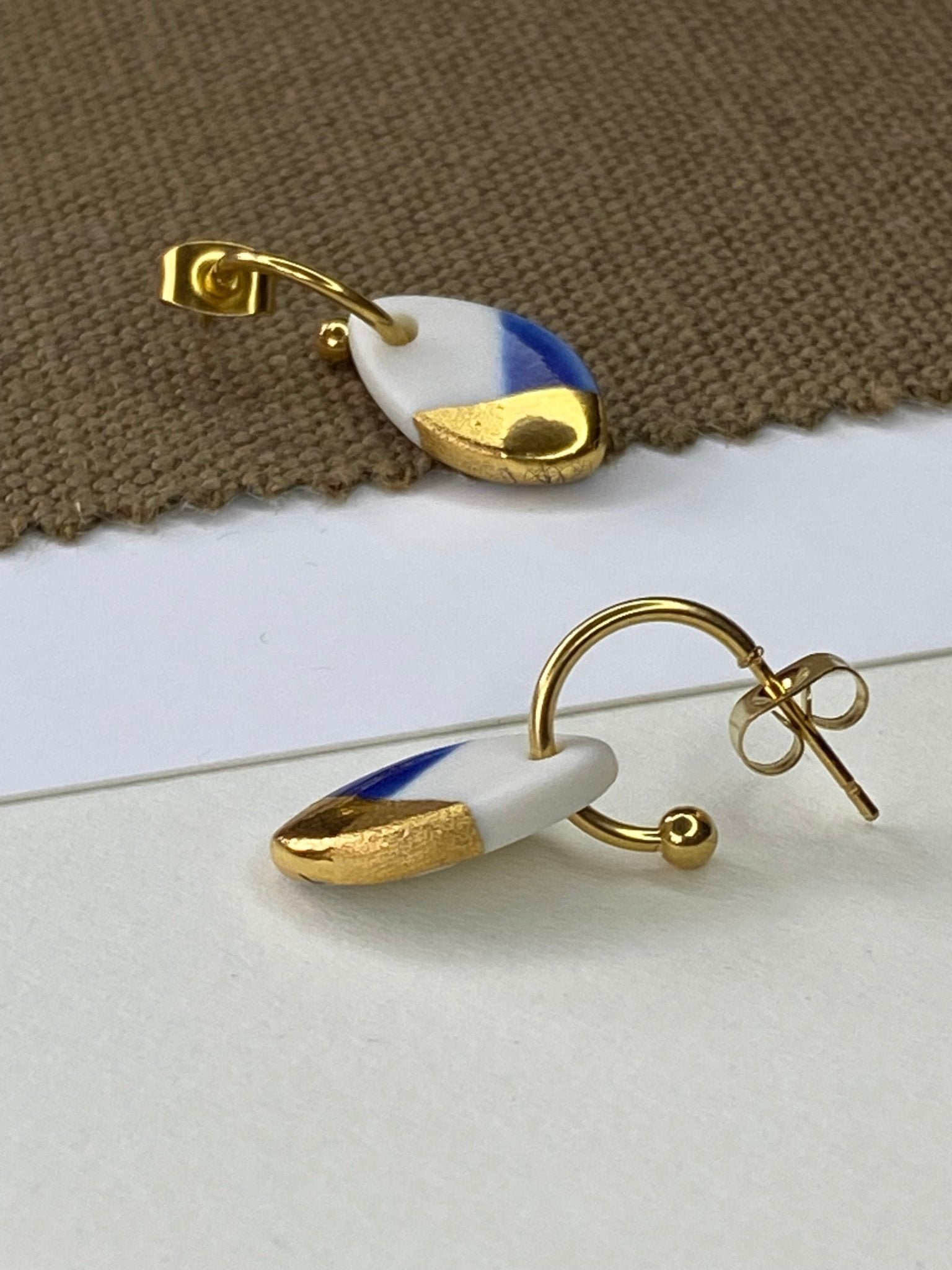 Oorsteker Fonkel blauw/goud - hart&ziel design